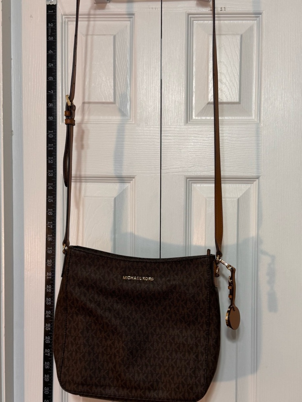 Michael Kors Dark Brown Logo Crossbody Bag with Gold Accent